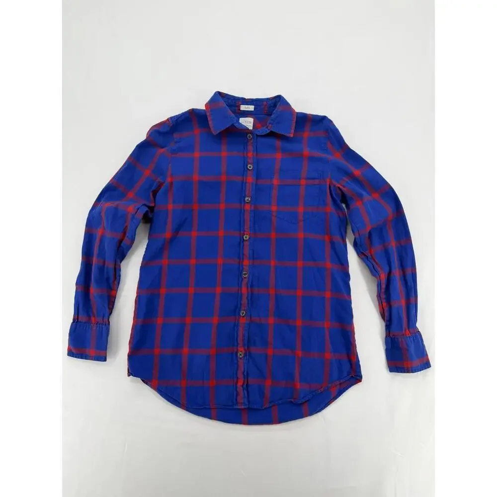 J.Crew Red Blue Plaid‎ Boy Fit Button-Up Shirt XS Cotton